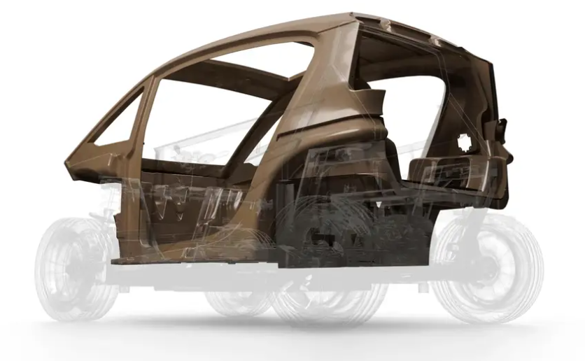 Flax fiber made monocoque chassis of urban electric car prototype LIUX BIG.