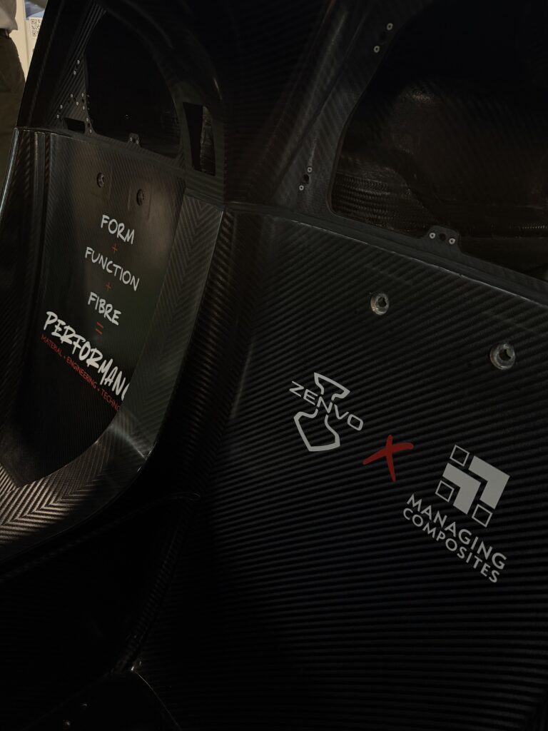 The Zenvo Aurora monocoque exposed at Mananging Composites booth at JEC 2026